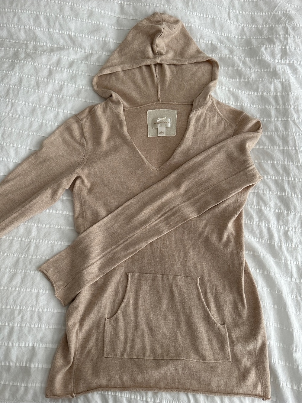 Light Taupe V-Neck Hoodie Top